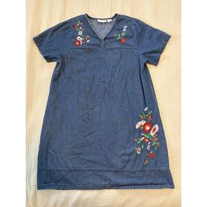 Country Store Denim Dress Floral Embroidered Blue Womens Size XL Bohemian